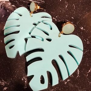 SUGAR Monstera Aqua Leaf Statement Earrings Made By SUGAR
